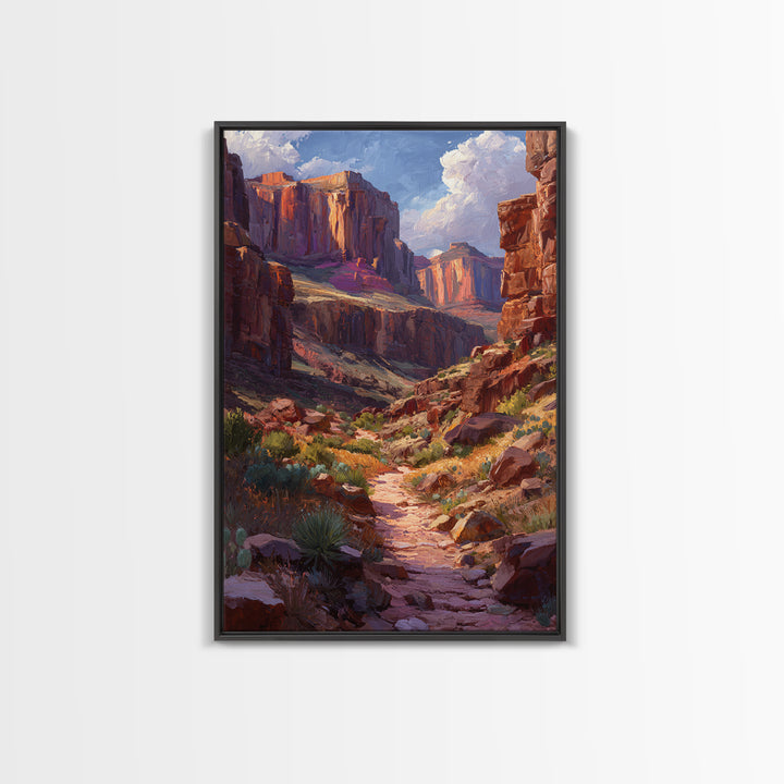 Grand Canyon Landscape Oil Painting Portrait Of Canyon Rocks Blue Sky And Path Trail Large Wall Art For Living Room Decor