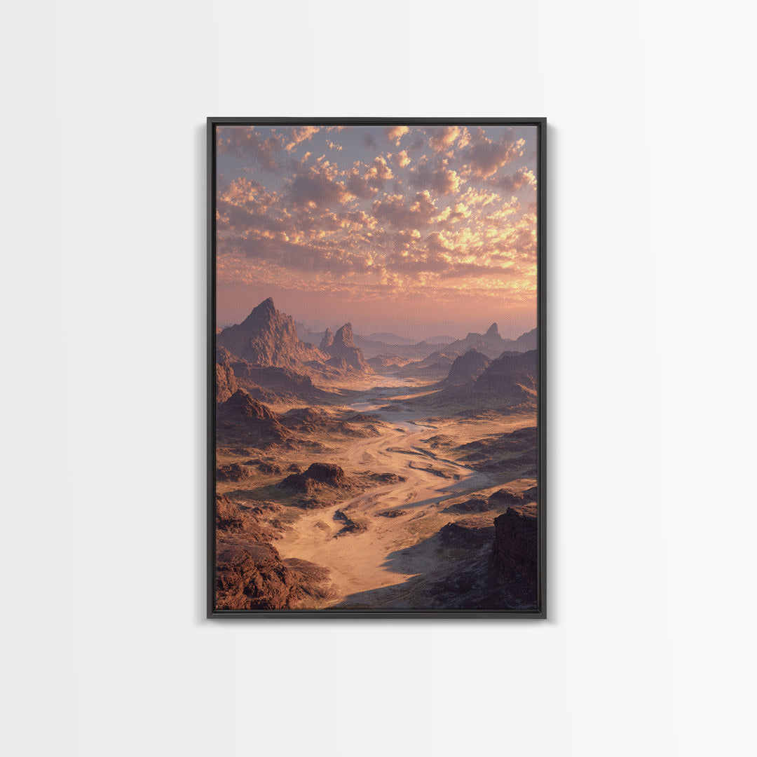 Majestic Desert Landscape With Dramatic Lighting Sunset Modern Wall Art Framed Canvas Print For Home And Office Decor