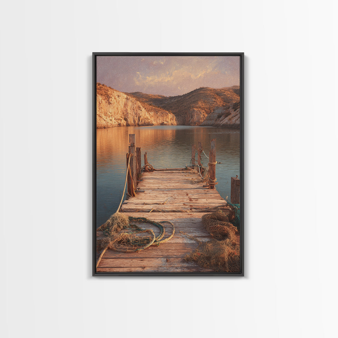 Rustic Wooden Pier Lake Scenic Painting Wall Art Print For Living Room Decor And Nature Inspired Canvas Print