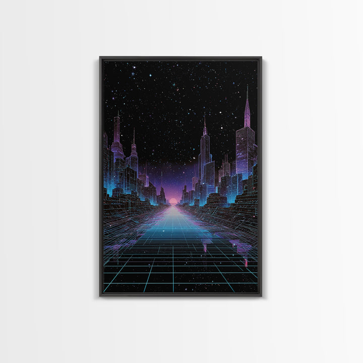 Futuristic Neon Cyberpunk City Nightscape Digital Art Wall Art Canvas Print Modern Urban Decor Aesthetic Gaming Room
