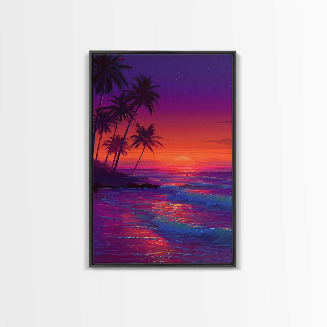 Illuminated Amethyst Tunnel With Vibrant Rainbow Lights Digital Art Framed Canvas Print For Magical Wall Art And Whimsical Home Decor