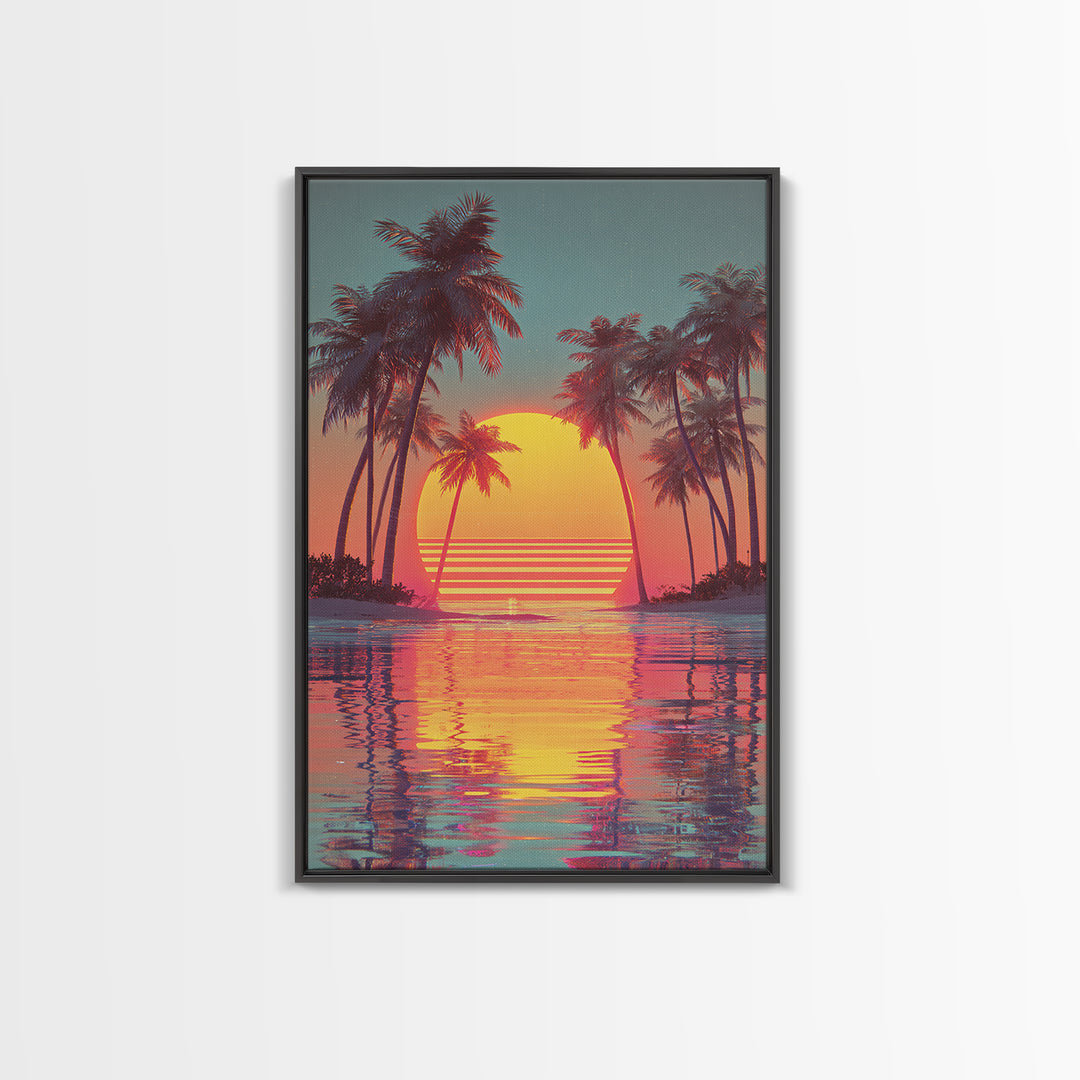 Retro Sunset Palm Trees Tropical Beach Landscape Wall Art Canvas Print For Living Room Home Decor