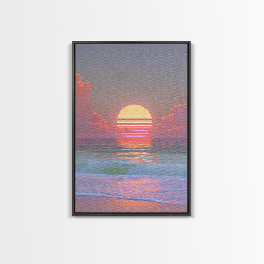Sunset Miami Beach Retro Wave Wall Art Canvas Print Neon Cityscape Modern Home Decor