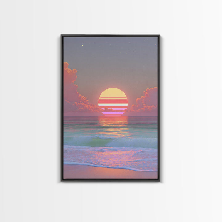 Sunset Miami Beach Retro Wave Wall Art Canvas Print Neon Cityscape Modern Home Decor