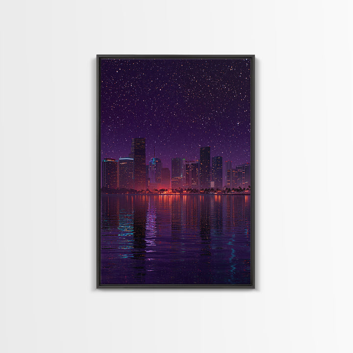Retro Neon Futuristic Car On Road With Palm Trees Canvas Print For Modern Wall Art Living Room Decor And Bedroom Art