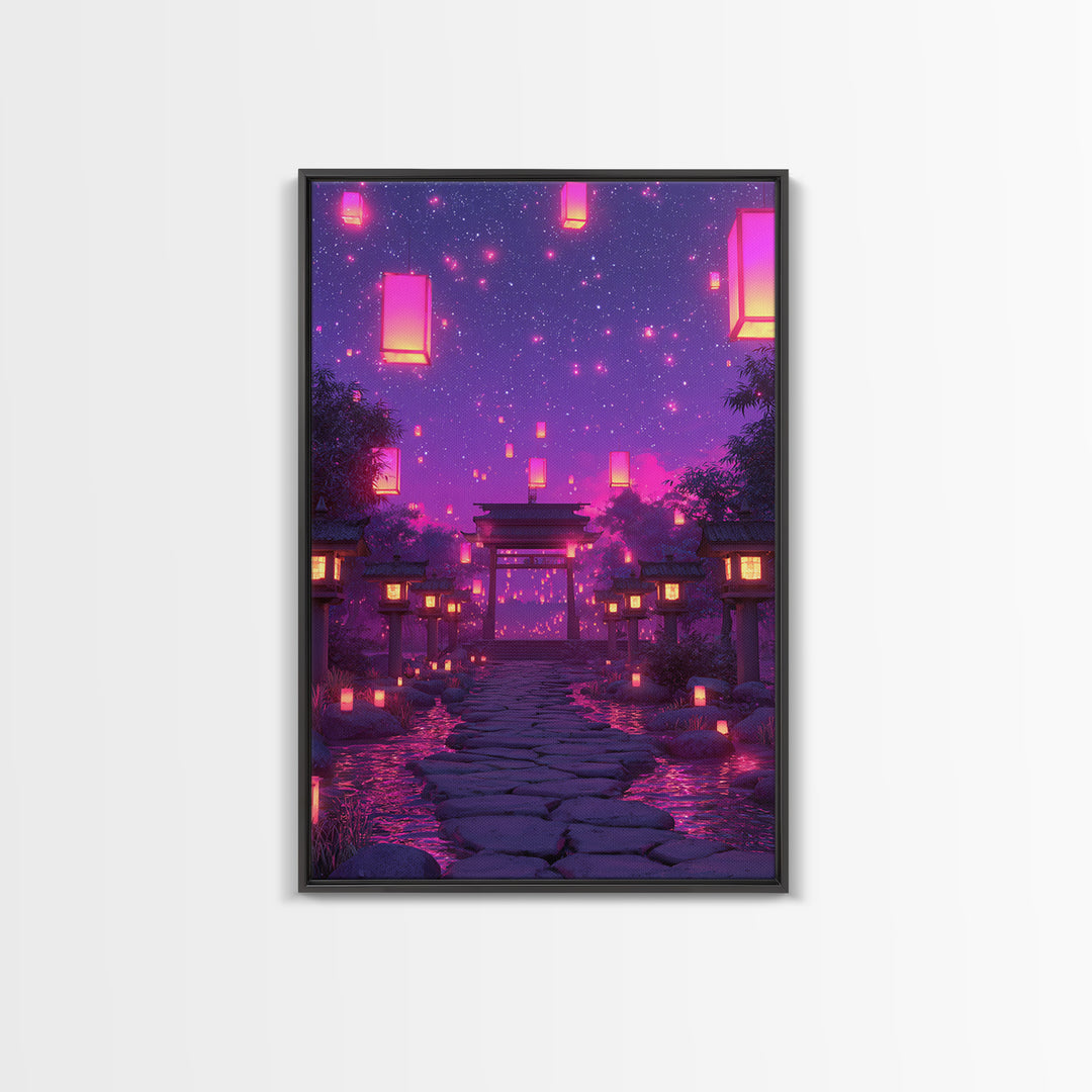 Enchanting Lantern Festival Pink And Purple Glow Night Landscape Wall Art Framed Canvas Print For Home And Office