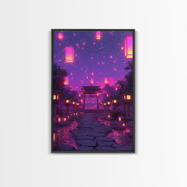 Enchanting Lantern Festival Pink And Purple Glow Night Landscape Wall Art Framed Canvas Print For Home And Office