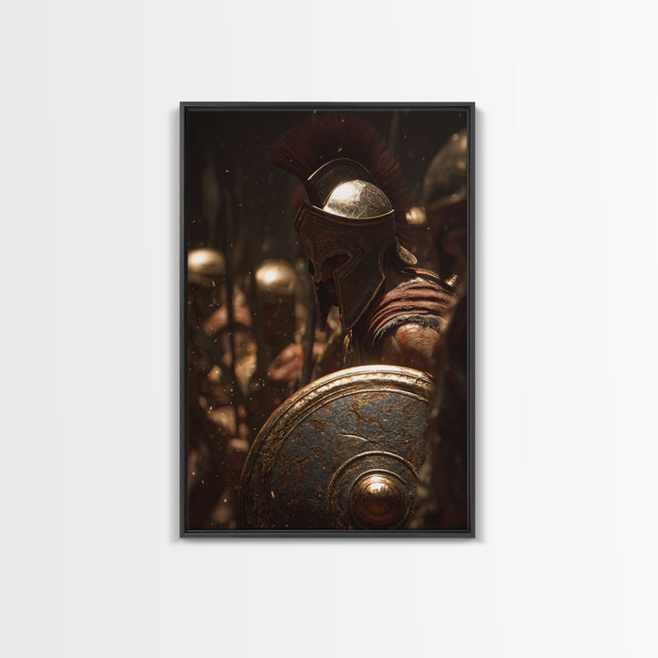 Spartan Hoplite Helmet And Shield Wall Art, Ancient Greek Warrior Canvas Print, Masculine Office Decor, History Gift For Him