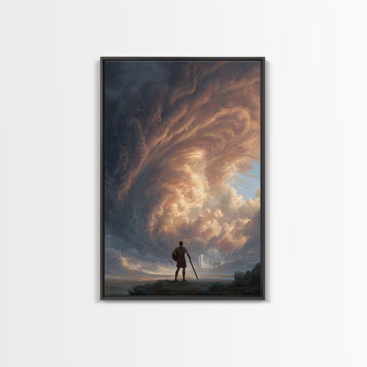 Hero Before Storm Canvas Print, Epic Fantasy Large Wall Art, Moody Seascape Painting, Masculine Office Decor Gift For Him