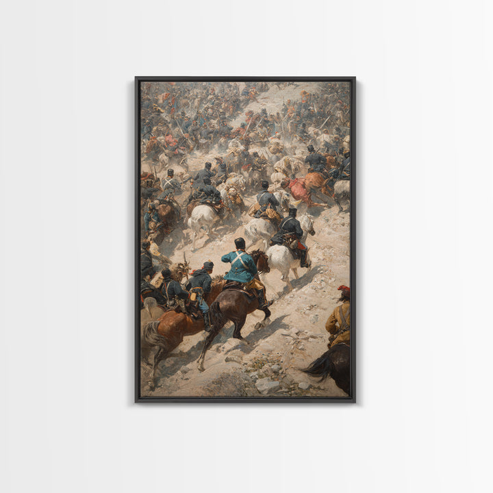 Chaotic Cavalry Battle Scene Wall Art, Historical Canvas Print, War Painting Decor, Equestrian Art, Masculine Office Gift