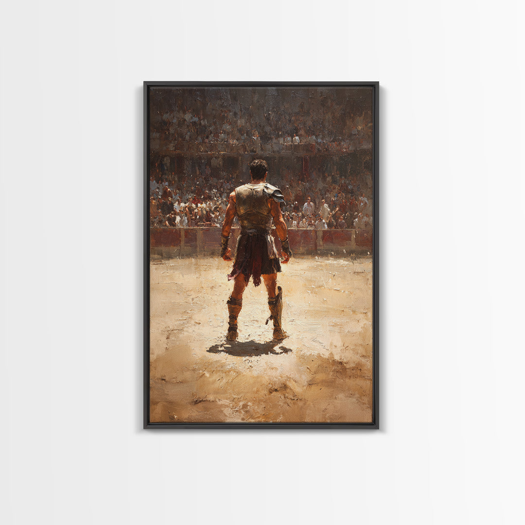 Gladiator Standing In Sunlit Ancient Arena Wall Art, Roman Warrior Canvas Print For Man Cave Decor And Masculine Office Art