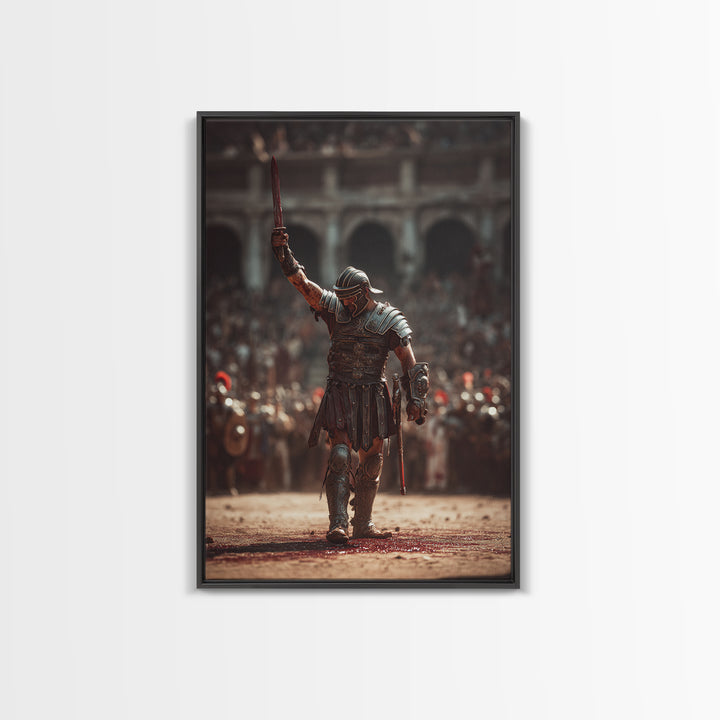 Triumphant Gladiator In Ancient Arena Wall Art, Roman Warrior Canvas Print, Masculine Office Decor, History Lover Gift For Him