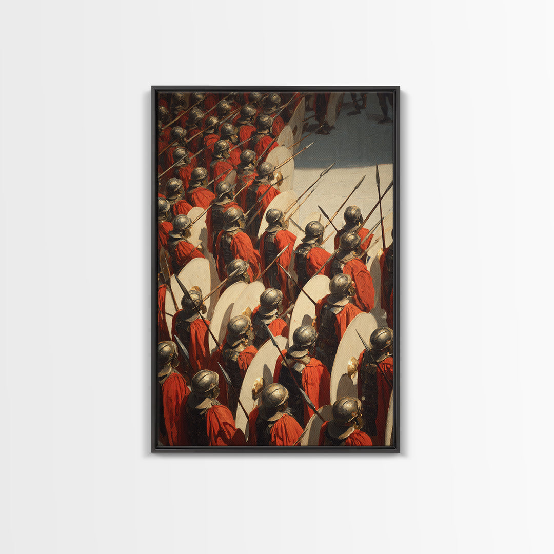Roman Legion Shield Wall Art, Ancient Battle Canvas Print, Historical Warrior Oil Painting, Masculine Office Decor Gift For Him