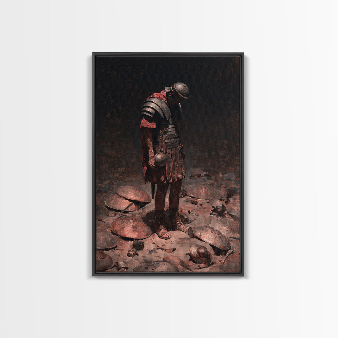 Defeated Roman Gladiator In Dark Arena Canvas Print, Moody Warrior Wall Art, Ancient Battle Decor, Masculine Office Art