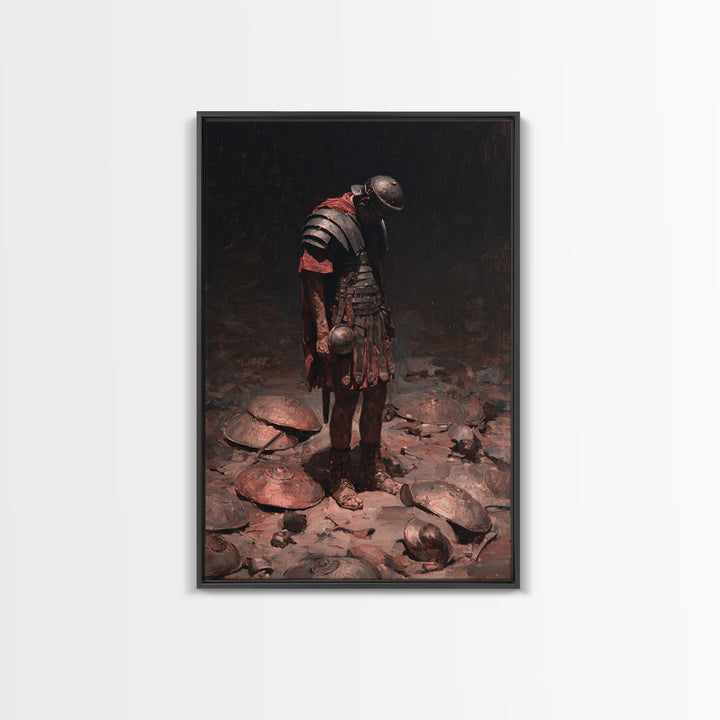 Defeated Roman Gladiator In Dark Arena Canvas Print, Moody Warrior Wall Art, Ancient Battle Decor, Masculine Office Art