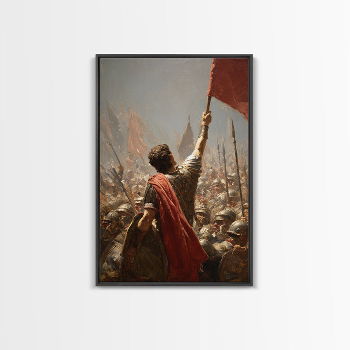 Roman Standard Bearer In Battle Wall Art, Dramatic Warrior Oil Painting, Historical Fine Art Print, Masculine Office Decor
