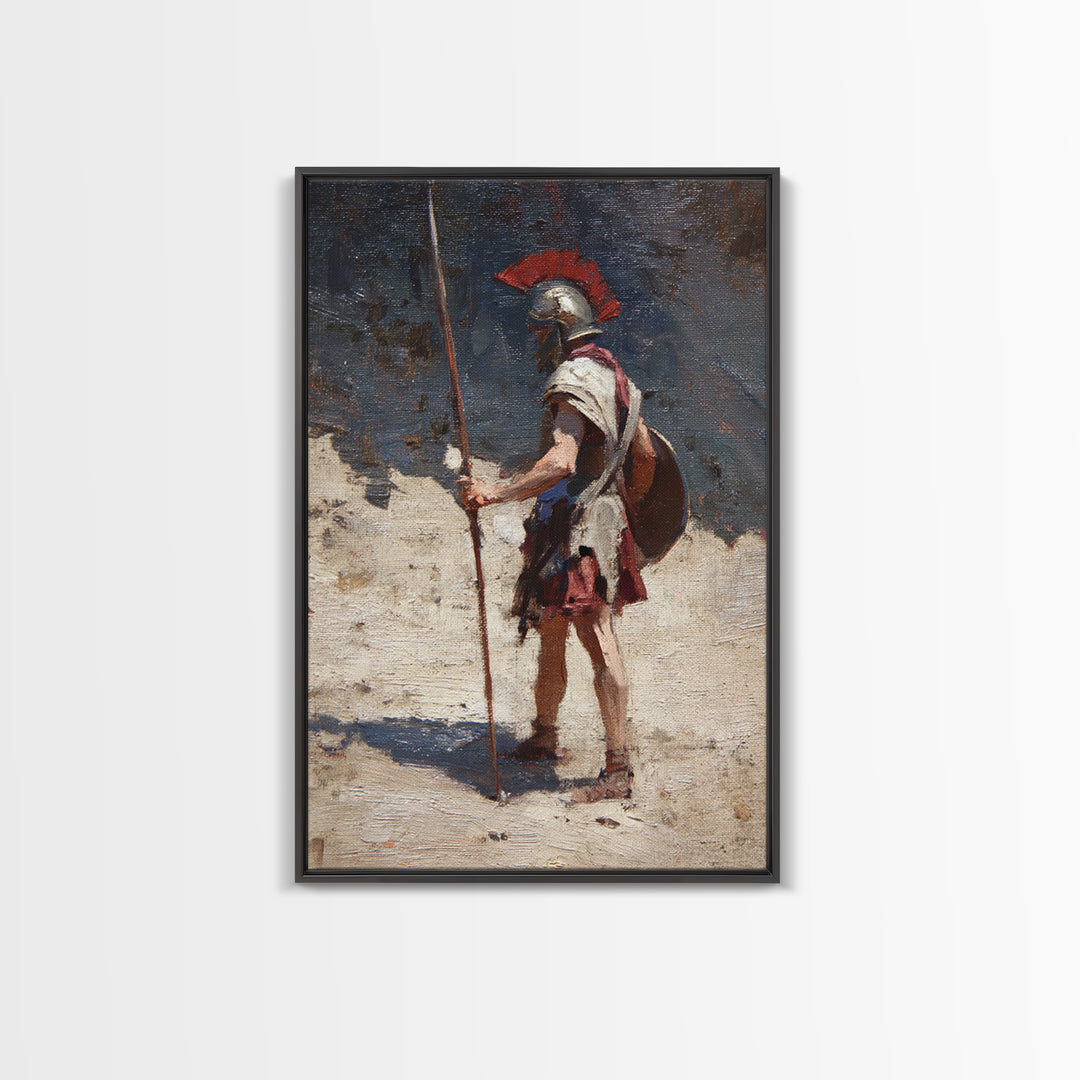 Solitary Roman Guard With Spear Wall Art, Ancient Soldier Canvas Print, Historical Warrior Decor, Masculine Office Art Gift