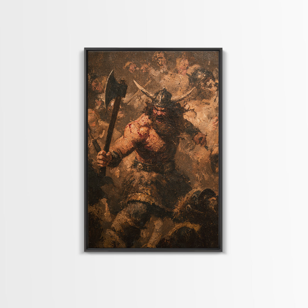 Epic Fierce Viking Berserker With Battle Axe Wall Art, Dark Fantasy Canvas Print, Norse Warrior Man Cave Decor, Gift For Him