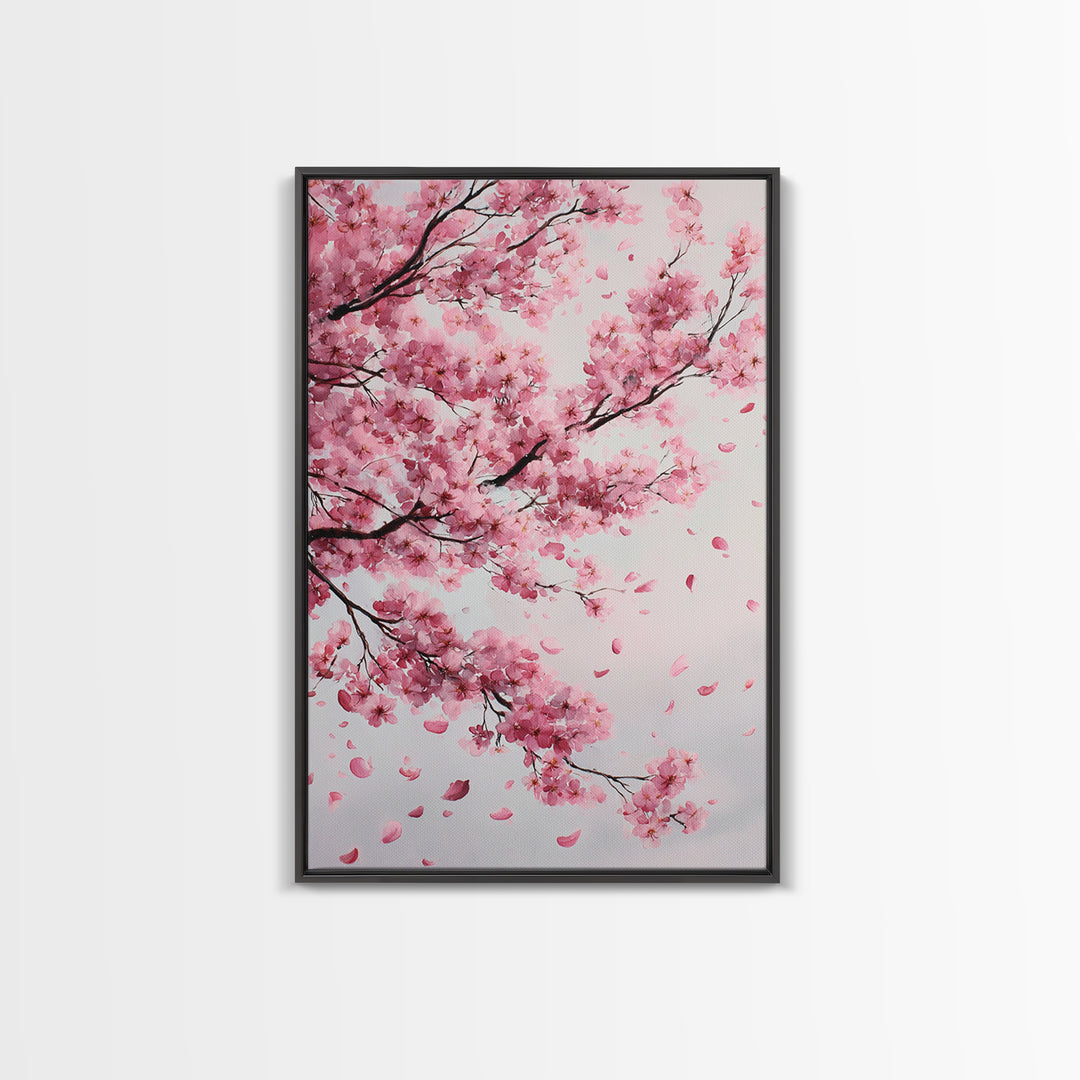 Pink Cherry Blossom Branches Canvas Print, Japanese Wall Art, Botanical Wall Decor, Spring Bedroom Decor, Feminine Gift For Her
