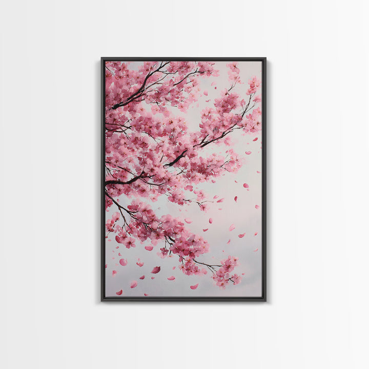 Pink Cherry Blossom Branches Canvas Print, Japanese Wall Art, Botanical Wall Decor, Spring Bedroom Decor, Feminine Gift For Her