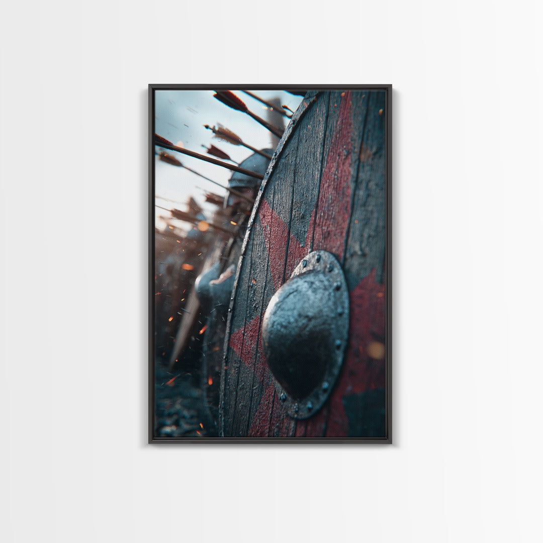 Viking Shield Battle Scene Canvas Print, Norse Warrior Decor, Medieval War Poster, Masculine Wall Art For Game Room, Gift For Him