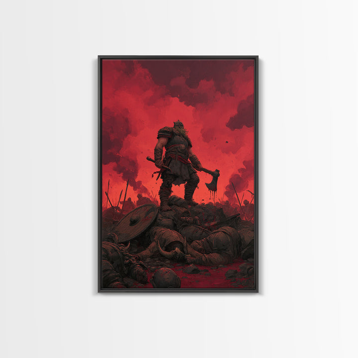Red Sky Viking Warlord Wall Art, Dark Fantasy Art, Norse Warrior Poster, Gothic Canvas Print, Masculine Game Room Decor Gift