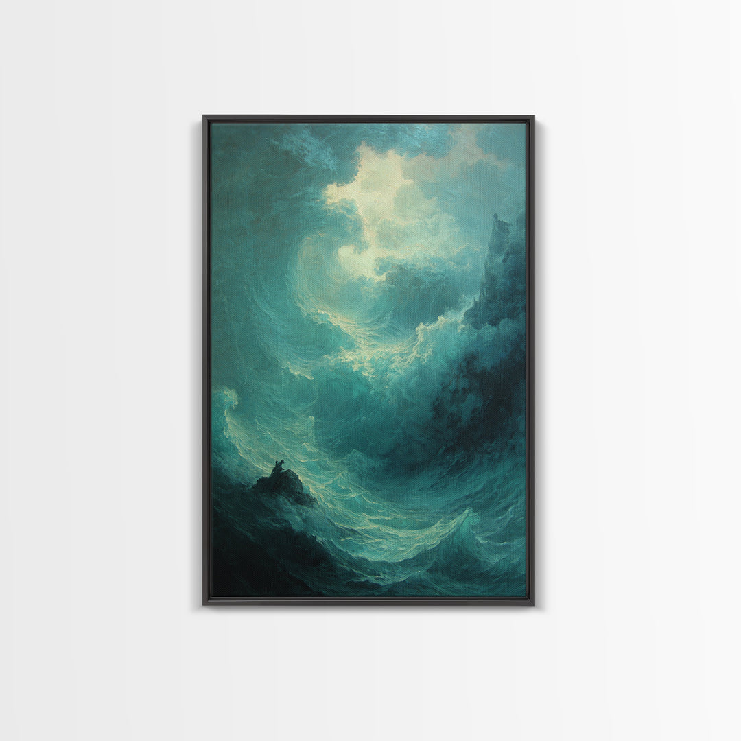Stormy Turquoise Ocean Wave Canvas Print, Dramatic Seascape Wall Art, Coastal Nautical Decor, Large Beach House Art For Living Room