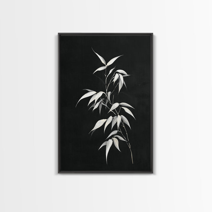 Elegant Minimalist Bamboo Plant Black And White Canvas Print, Zen Botanical Wall Art, Contemporary Home Decor