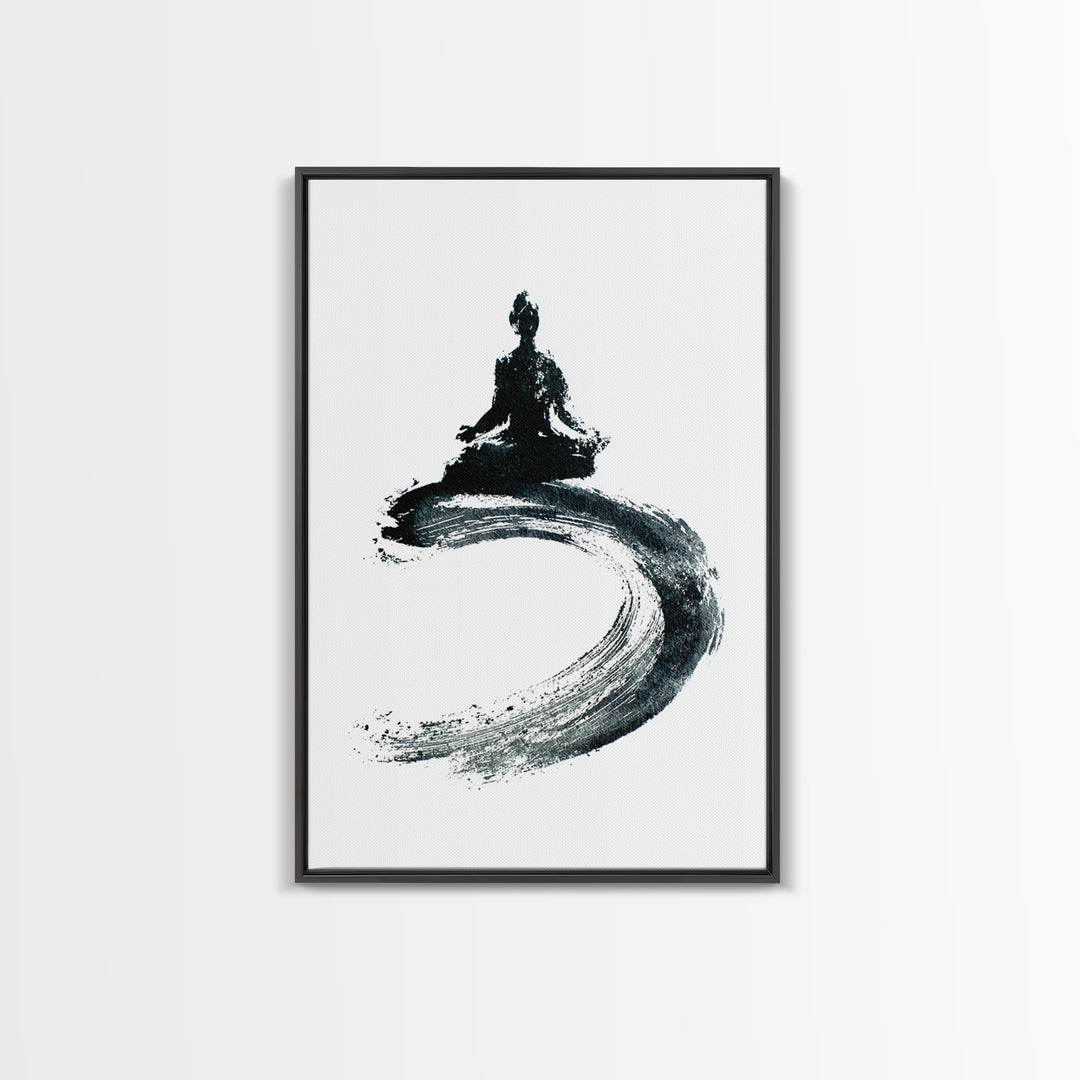 Black Ink Zen Meditation Wall Art Minimalist Brushstroke Canvas Print Peaceful Yoga Decor For Mindfulness And Spa