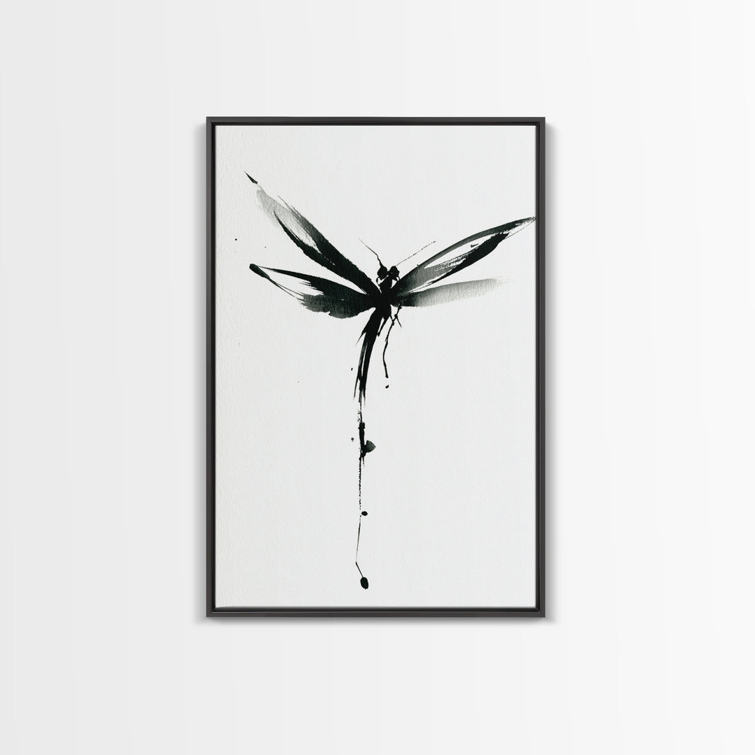 Minimalist Black Ink Dragonfly Wall Art Print Monochrome Canvas Print For Bedroom And Living Room Decor