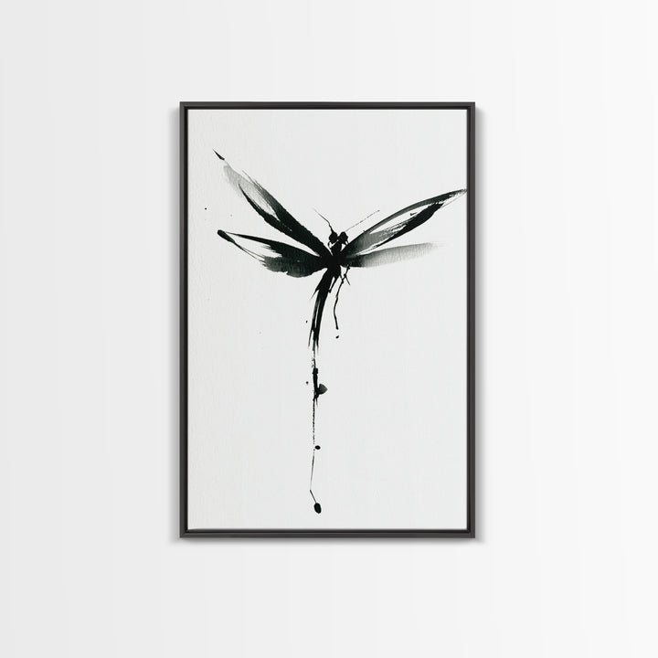 Minimalist Black Ink Dragonfly Wall Art Print Monochrome Canvas Print For Bedroom And Living Room Decor