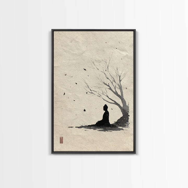 Zen Meditation Silhouette Ink Painting Wall Art Abstract Minimalist Oriental Canvas Print For Bedroom Decor And Yoga Room