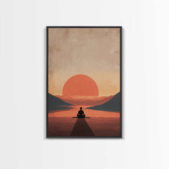 Meditative Silhouette Sunset Mountain Landscape Digital Art Canvas Print For Modern Wall Art And Home Decor