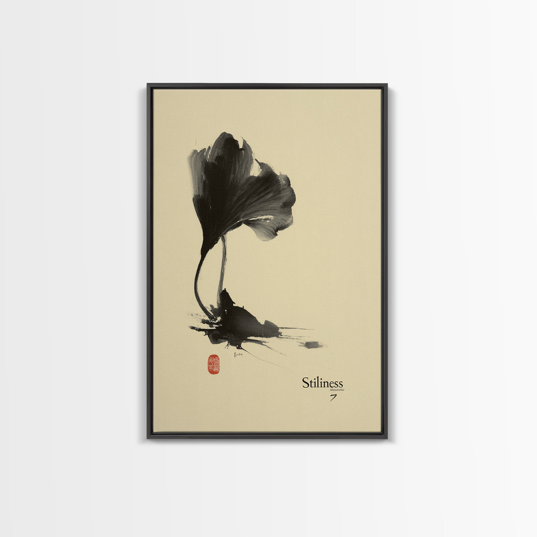 Minimalist Ink Brush Floral Painting Black And White Wall Art Modern Canvas Print For Office And Bedroom Decor