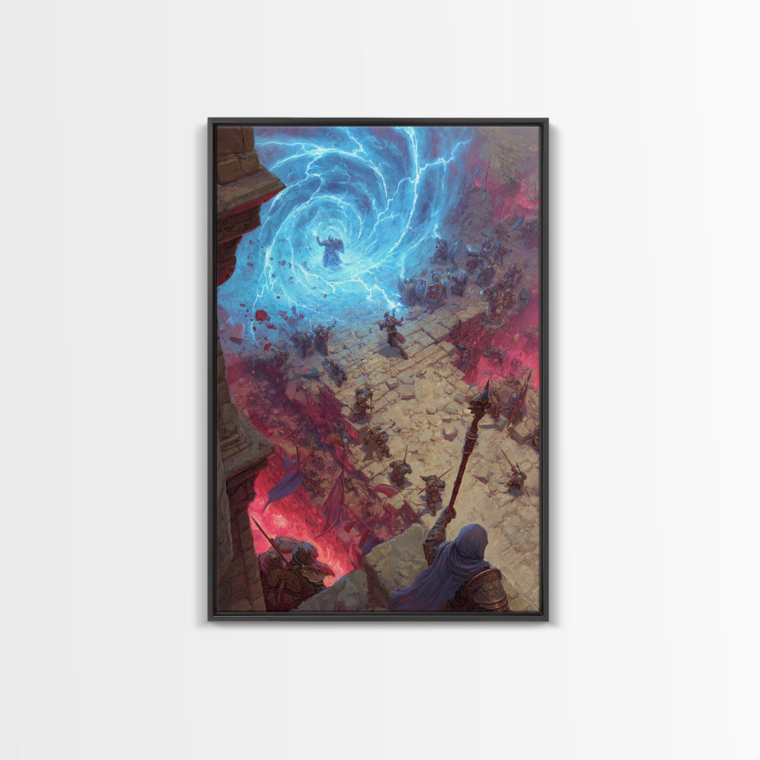 Epic Fantasy Battle Portal Canvas Print, Lightning Magic, Dungeons And Dragons Wall Art, Gaming Room Decor, Gift For Gamer