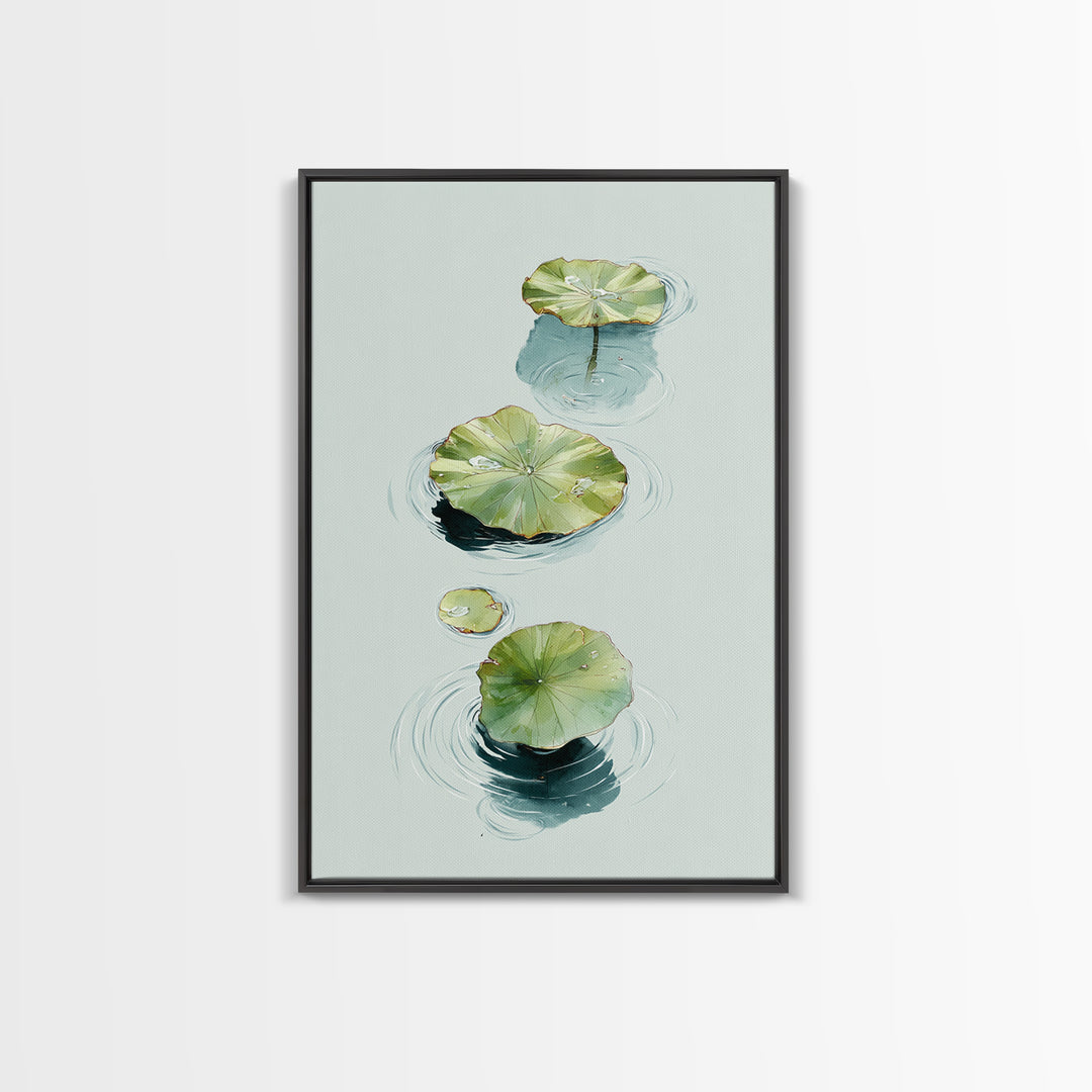 Botanical Watercolor Art Of Floating Lotus Leaves Calm Minimalist Wall Art Print For Nature Inspired Home