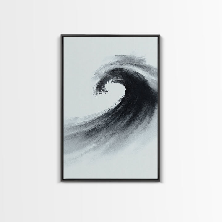 Black And White Ink Style Wave Abstract Art Minimalist Wall Art Print For Modern Office Decor Framed Canvas Print
