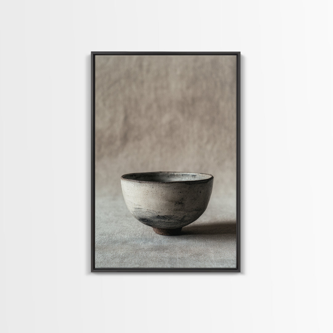Handcrafted Rustic Ceramic Bowl With Earthy Glaze Textures Minimalist Wall Art Clay Pottery For Kitchen Decor Framed Canvas Print