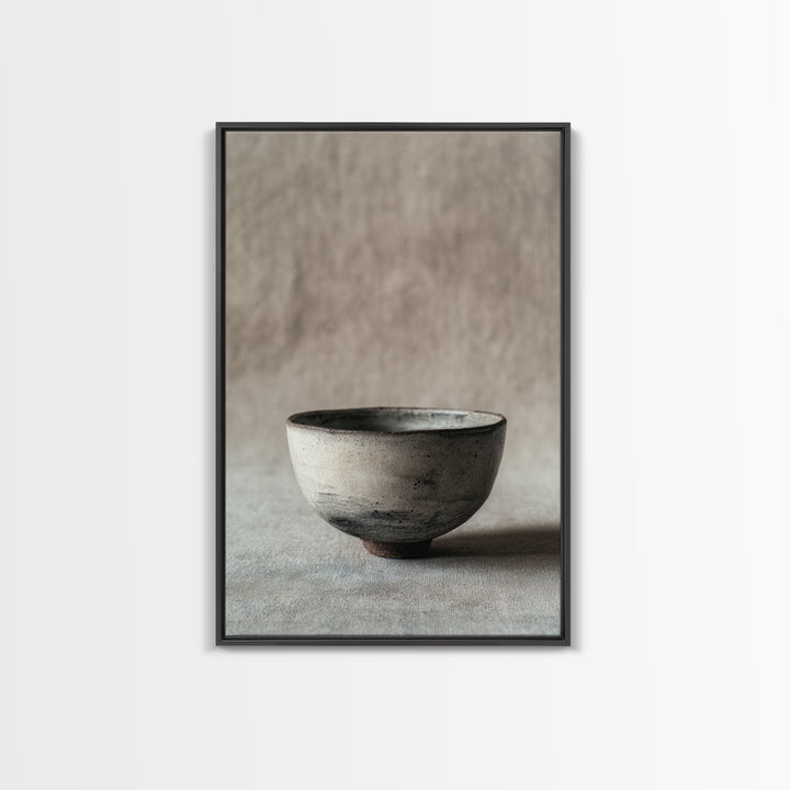 Handcrafted Rustic Ceramic Bowl With Earthy Glaze Textures Minimalist Wall Art Clay Pottery For Kitchen Decor Framed Canvas Print