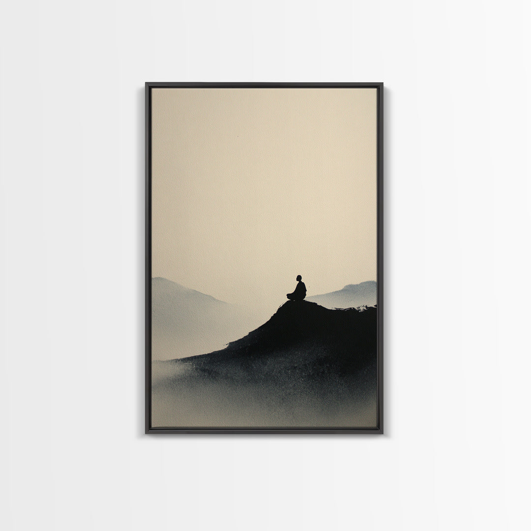 Mystical Monastery Mountain Night Scene With Neon Lights Framed Canvas Print Large Wall Art Decor