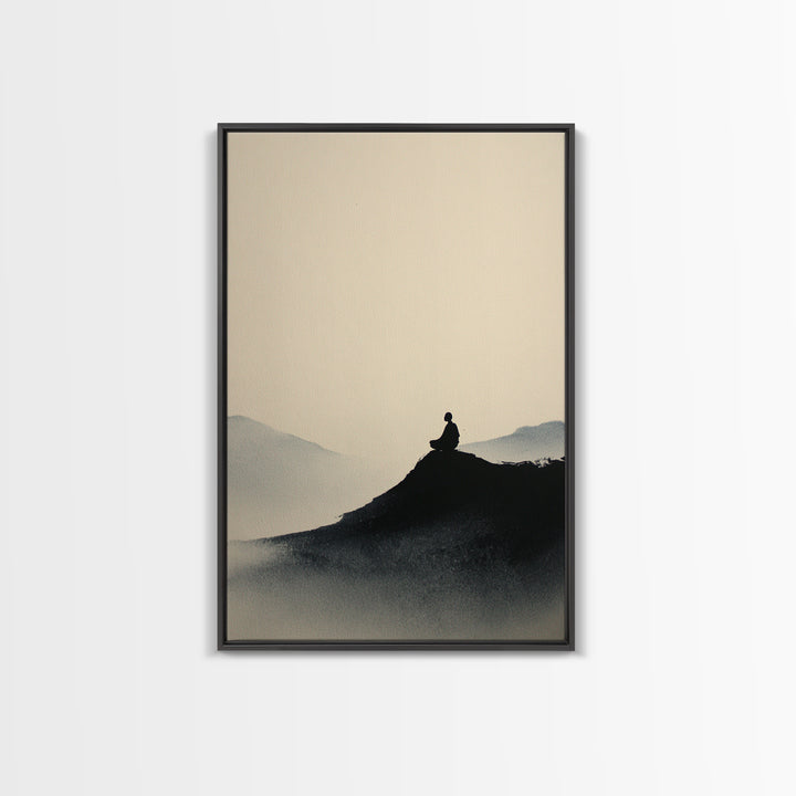 Mystical Monastery Mountain Night Scene With Neon Lights Framed Canvas Print Large Wall Art Decor