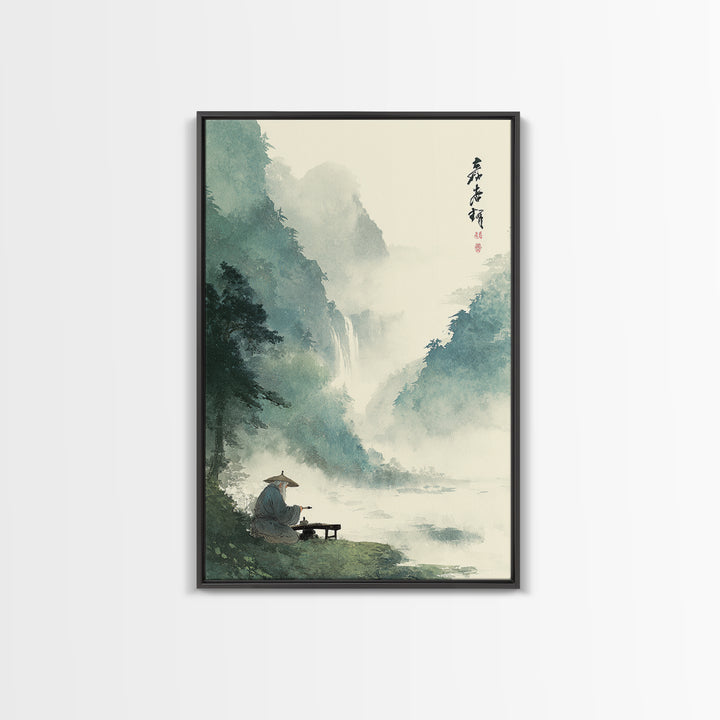 Tranquil Mountain Stream Landscape Scene Oil Painting Wall Art Canvas Print For Rustic Farmhouse Living Room Decor