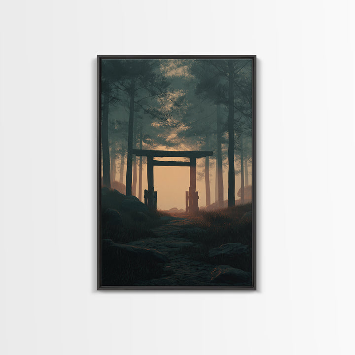 Mystical Mountain Valley Sunset Landscape Wall Art Framed Canvas Print Dramatic Nature Art For Living Room Home Decor