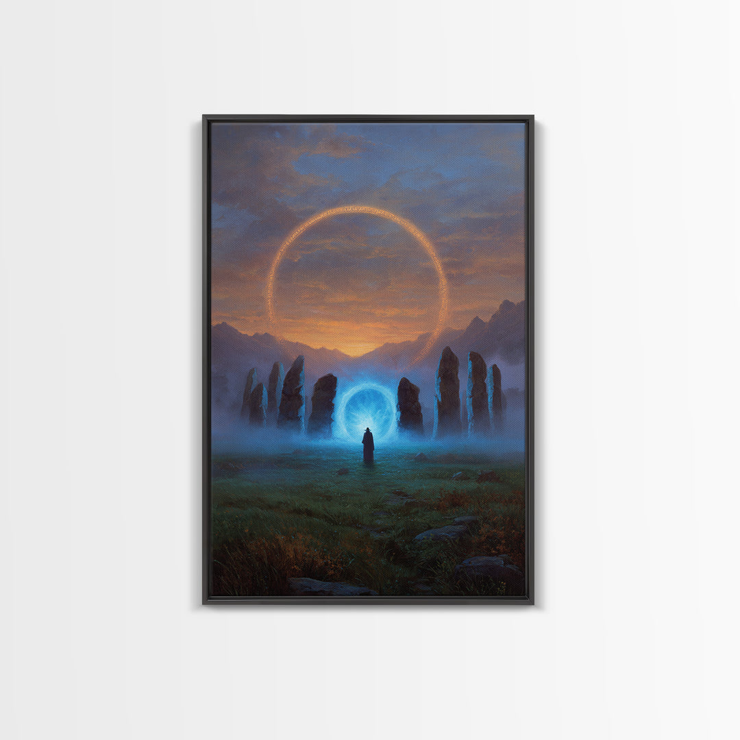 Glowing Portal Stone Circle Wall Art, Mystical Fantasy Canvas Print, Celestial Landscape Decor, Spiritual Gift For New Home