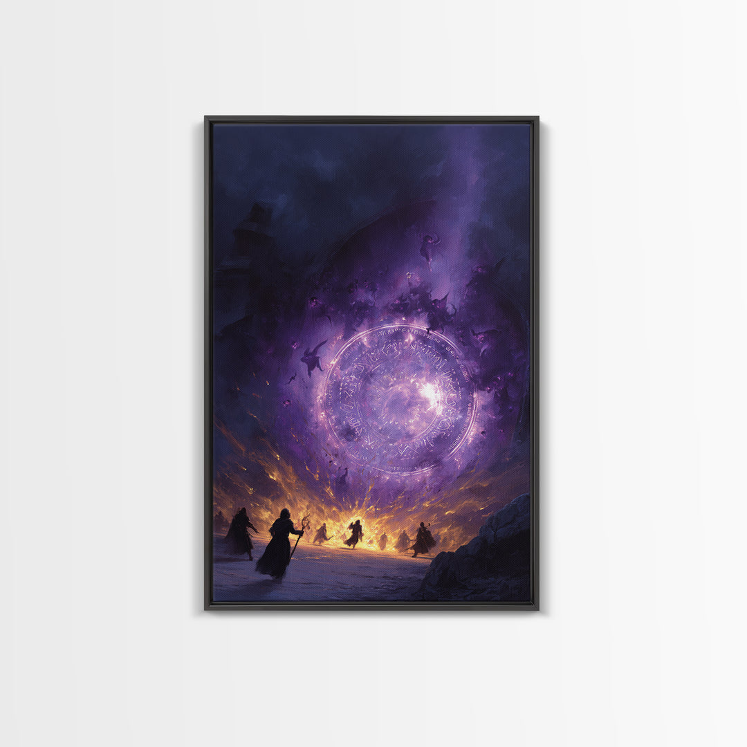 Purple Magic Portal Epic Battle Canvas Print, Dark Fantasy Wall Art, Witchy Decor, Surreal Artwork, Gothic Gaming Room Decor