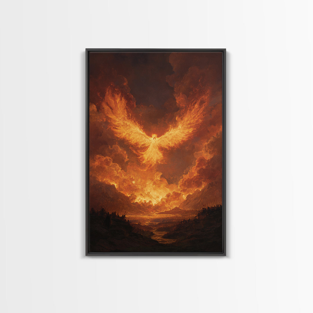 Blazing Phoenix Rising Canvas Print, Fantasy Wall Art, Firebird Painting, Mythical Creature Art, Dramatic Statement Decor
