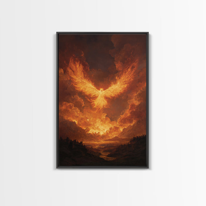 Blazing Phoenix Rising Canvas Print, Fantasy Wall Art, Firebird Painting, Mythical Creature Art, Dramatic Statement Decor