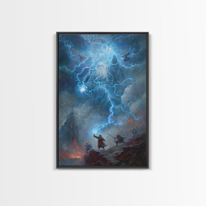 Electric Lightning Storm Giant Canvas Print, Dark Fantasy Wall Art, Epic Battle Painting, Mythological Art, Gothic Castle Decor
