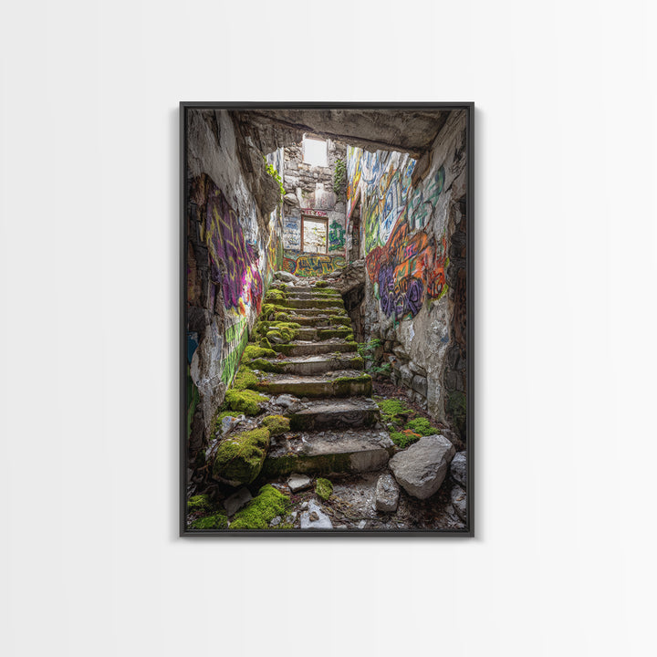 Urban Subway Station With Graffiti Wolf Mural Photography Wall Art Print For Contemporary Home Decor And Street Art Lovers