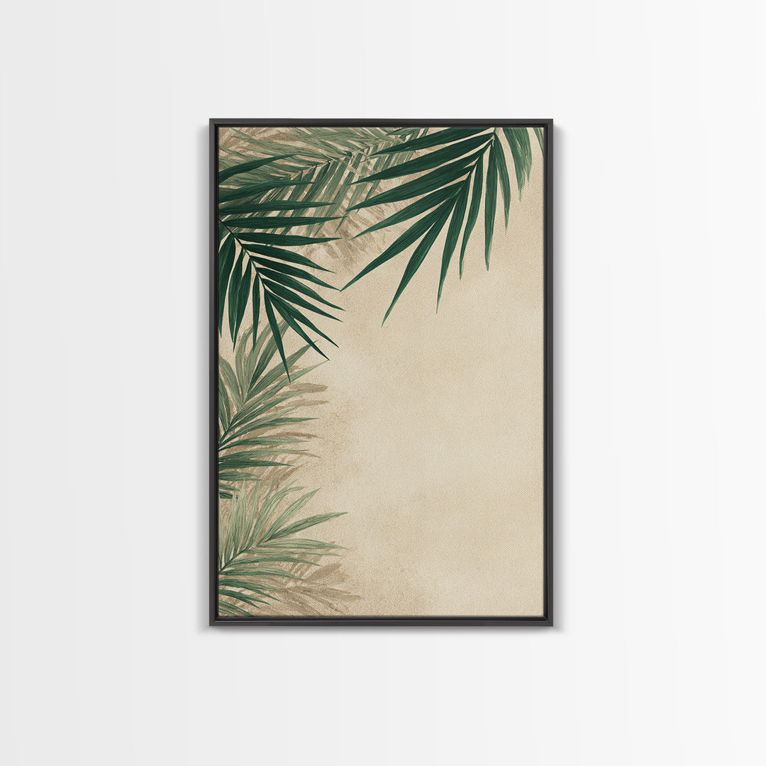 Palm Leaf Corner Botanical Wall Art, Minimal Tropical Canvas Print, Beige Coastal Decor For Living Room Bedroom Modern Wall Decor